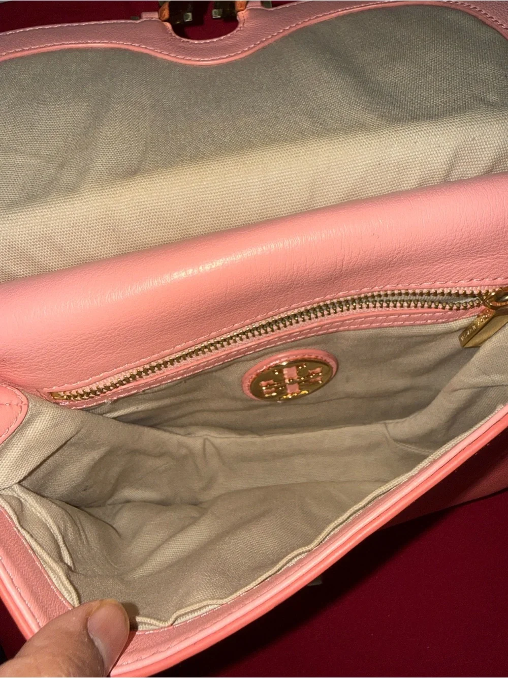 Tory Burch Pink Leather Shoulder Bag with Gold Chain Strap